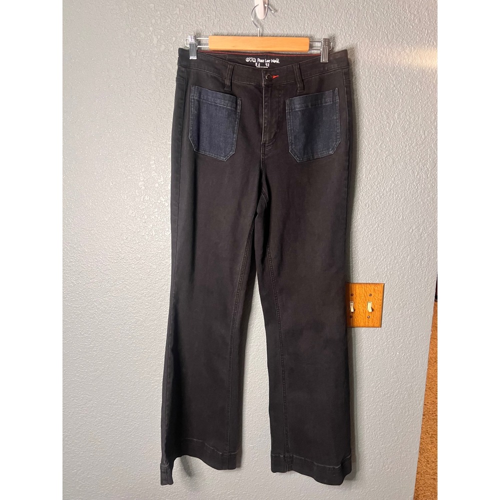 Peace Love World Black Wide Leg Patch Pocket Jeans A653297 Size 6